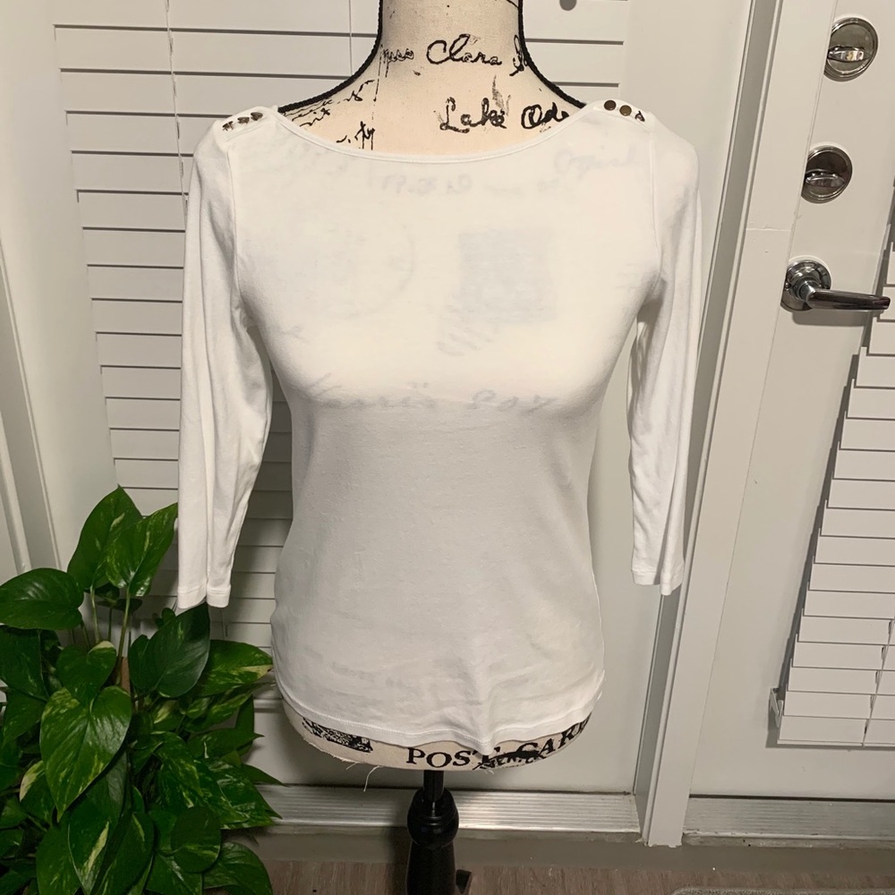 Ann Taylor Petite White Long-sleeve Shirt